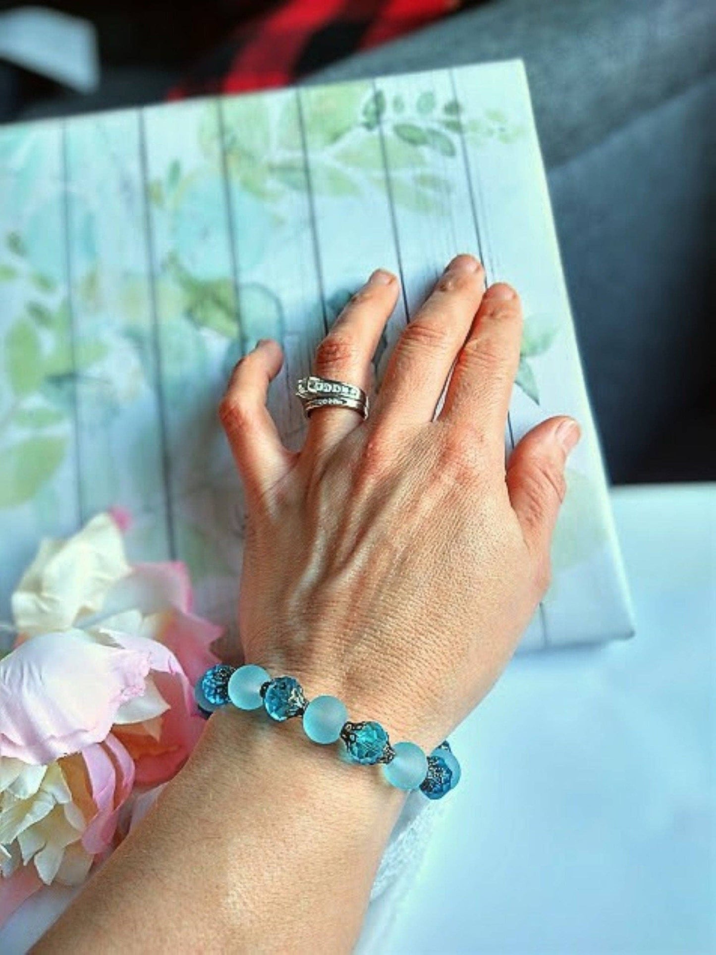 Frosted Sea Glass, Brass Stretch Bracelet, Brass Strand, Antique, Victorian Fashion, Art Deco, Beach, Gift For Her