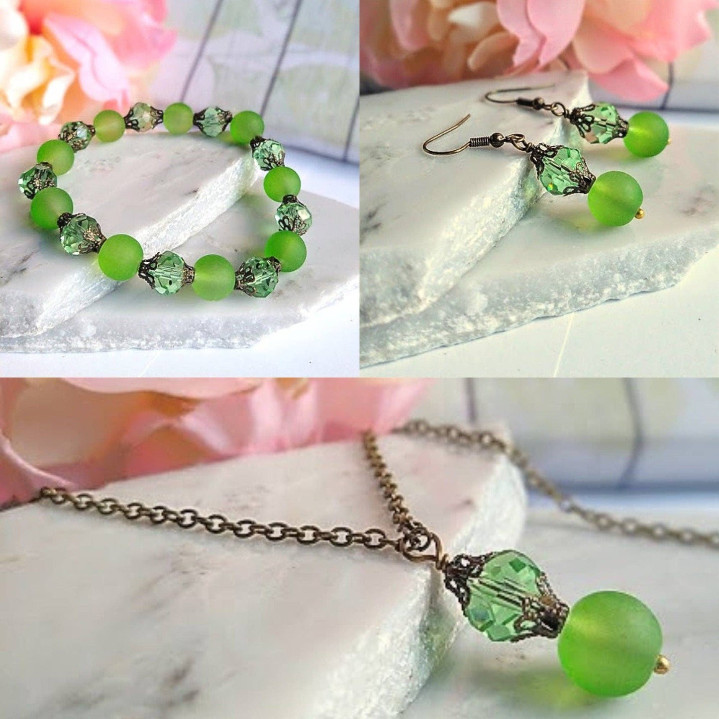 Green Frosted Sea Glass, Brass Stretch Bracelet, Brass Strand, Antique, Victorian Fashion, Art Deco, Beach, Gift For Her