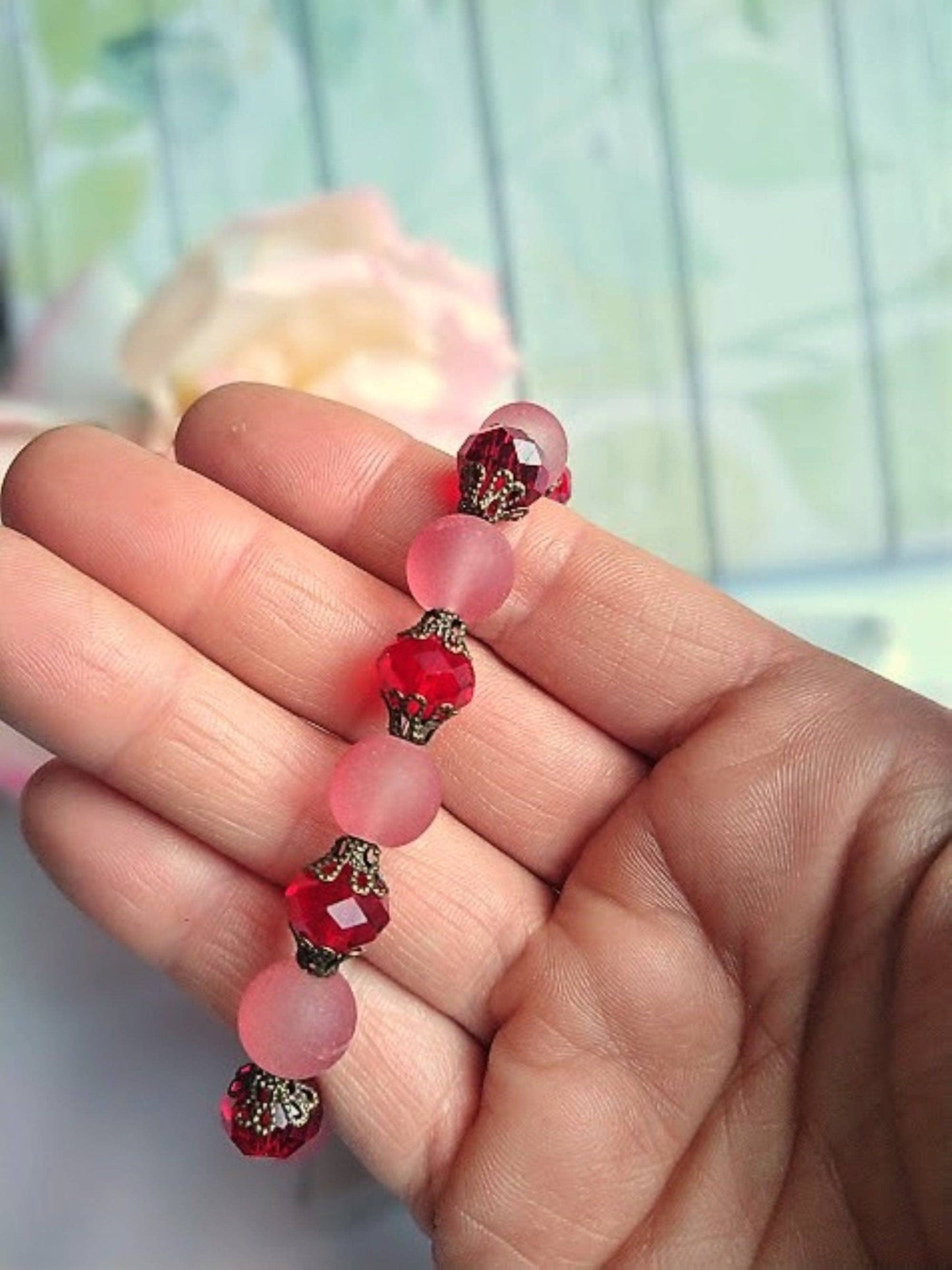Red Frosted Sea Glass, Brass Stretch Bracelet, Brass Strand, Antique, Victorian Fashion, Art Deco, Beach, Gift For Her