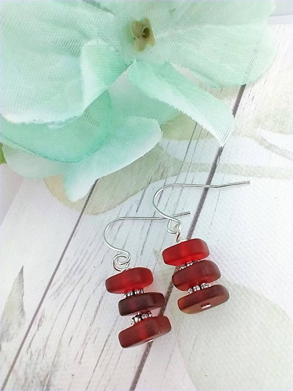 Stacked Square Sea Glass, .925 Sterling Silver Dangle Earrings, Beach Jewelry, Bridal Ocean Nature Fashion