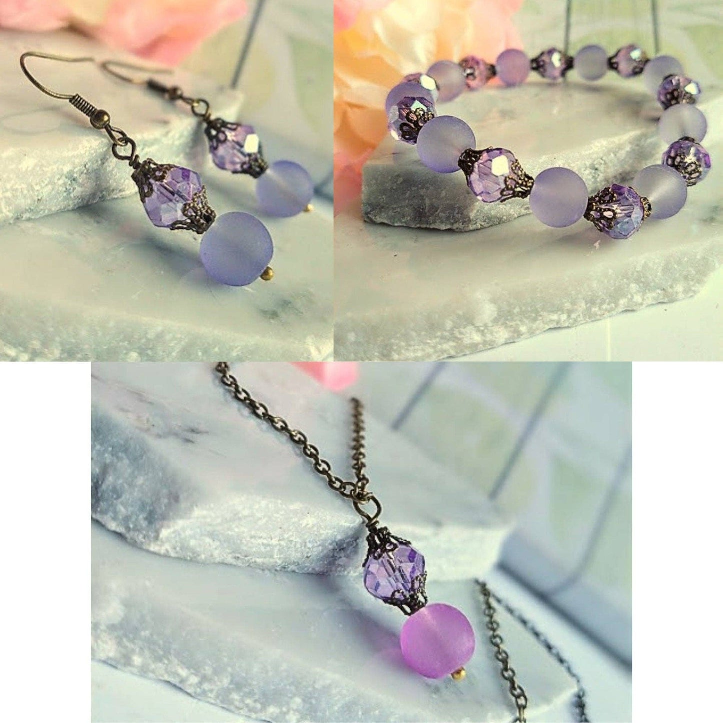 Purple Frosted Sea Glass, Brass Stretch Bracelet, Brass Strand, Antique, Victorian Fashion, Art Deco, Beach, Gift For Her